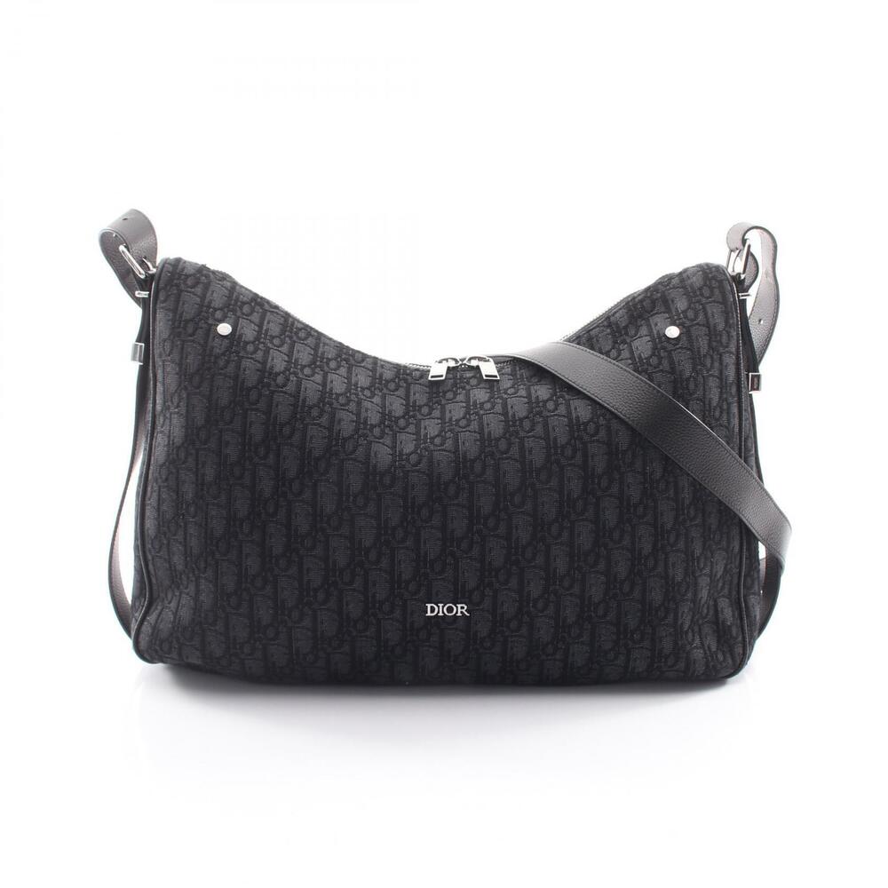 Christian Dior Slider Zip Hobo Bag Shoulder Canvas Leather Black